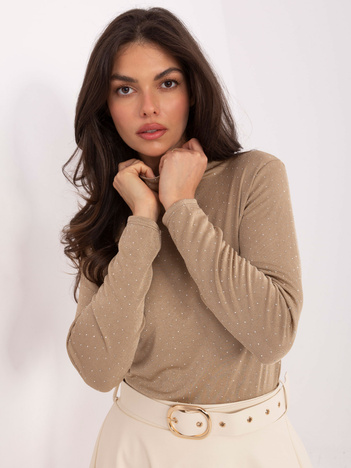 Ciemnobeżowa elegancka bluzka z dżetami RUE PARIS