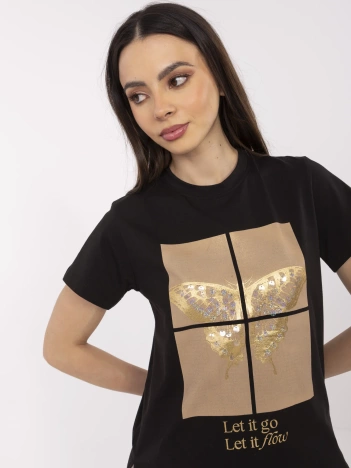 Czarny damski t-shirt z nadrukiem