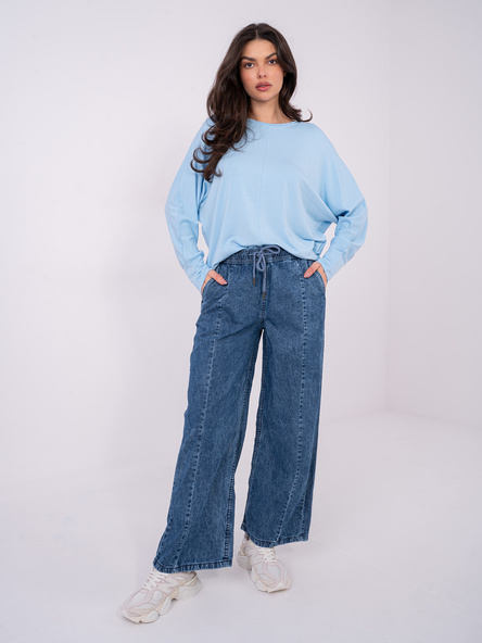 Ciemnoniebieskie jeansy wide leg z przeszyciami SUBLEVEL