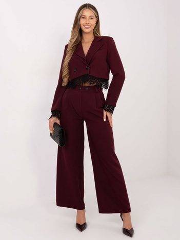Burgundowe eleganckie spodnie z zakładkami RUE PARIS