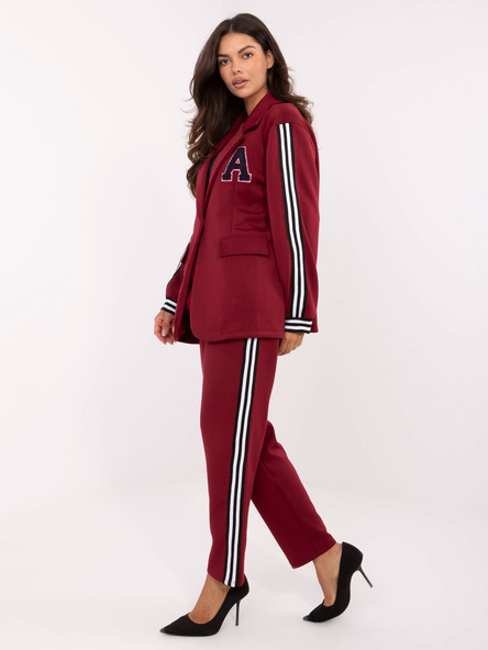 Bordowy komplet z marynarką oversize RUE PARIS