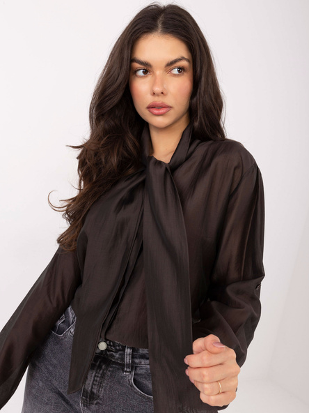 Czekoladowa przezroczysta koszula z kokardą