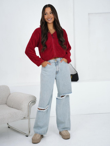 Ciemnoczerwona futrzana bluza ze stójką