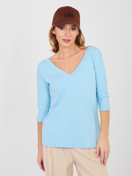 Pastelowa niebieska bluzka basic z rękawem 3/4 RUE PARIS