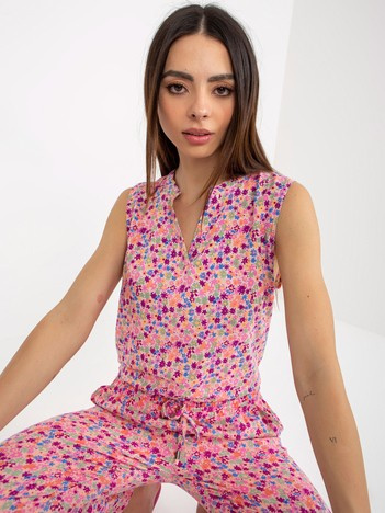 Różowa bluzka w kwiaty z dekoltem V FRESH MADE