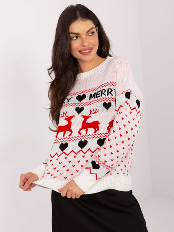 Ecru świąteczny sweter z napisem Merry Christmas