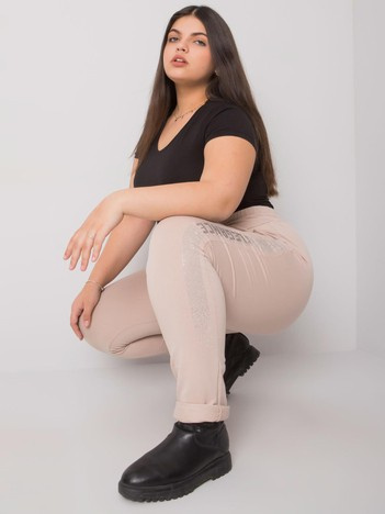 Beżowe spodnie dresowe plus size z aplikacją Aelis