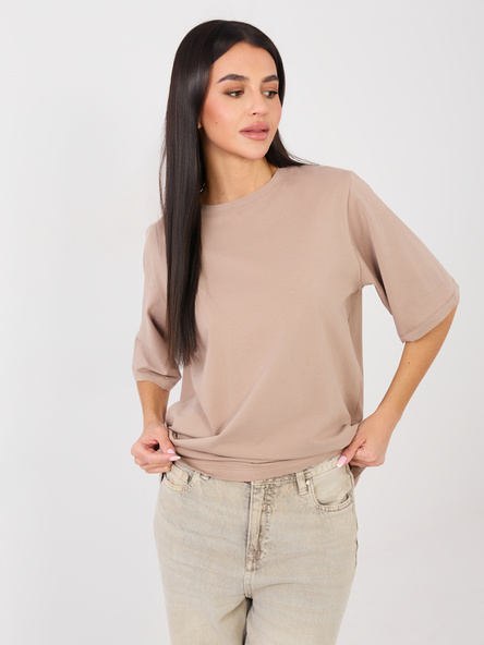 Ciemnobeżowy t-shirt basic z bawełny RUE PARIS