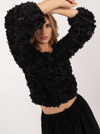 Czarna elegancka bluzka z siateczki i kwiatami 3D