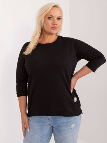 Czarna gładka bluzka plus size z bawełny