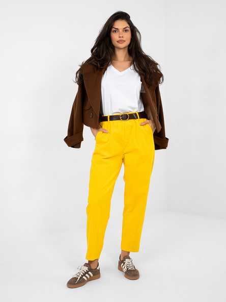 Żółte sztruksowe spodnie z paskiem