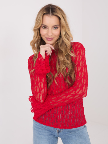 Czerwona koronkowa bluzka z rękawem typu dzwon