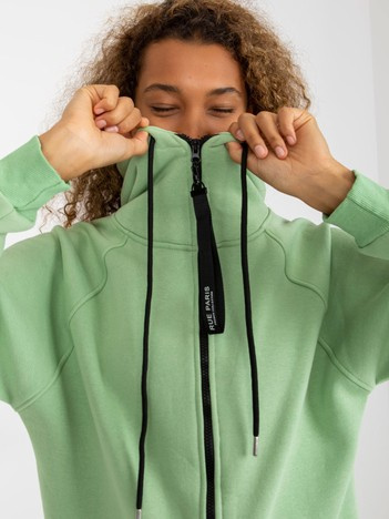 Jasnozielona długa rozpinana bluza basic z kapturem RUE PARIS