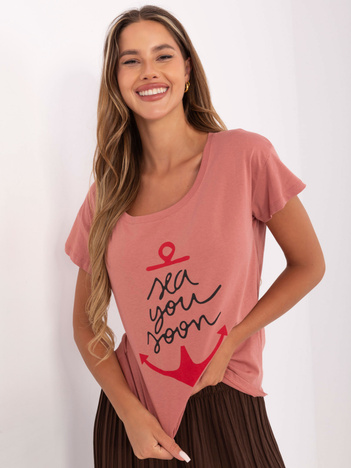 Brudnoróżowy t-shirt z letnim nadrukiem Silva