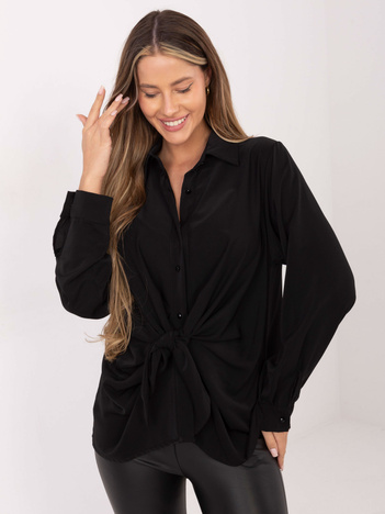 Czarna elegancka koszula z wiązaniem
