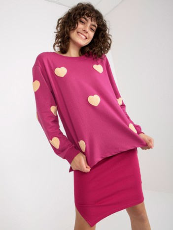 Fuksjowy damski komplet casualowy z bluzą i sukienką