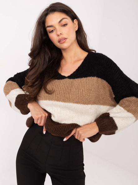 Czarno-brązowy sweter oversize z wełną RUE PARIS