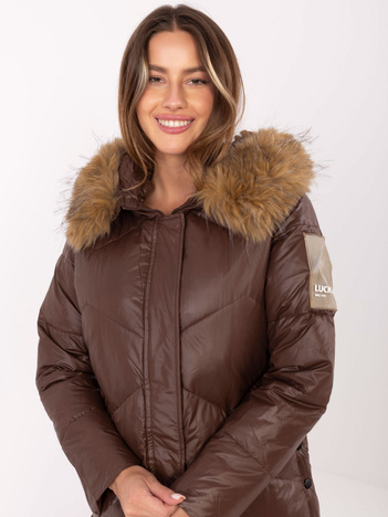Brązowa puchowa kurtka z pikowaniem