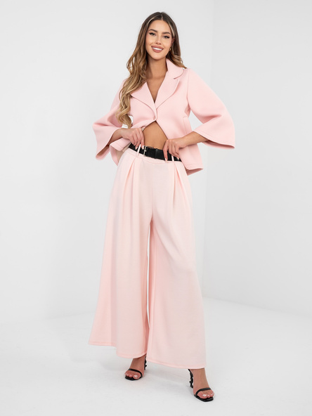 Pastelowe różowe spodnie z szeroką nogawką RUE PARIS