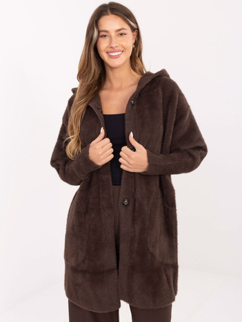 Czekoladowy płaszcz alpaka zapinany na zatrzaski