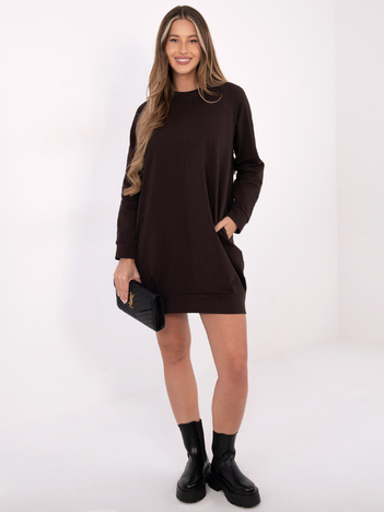 Czekoladowa dresowa sukienka z kieszeniami BASIC FEEL GOOD