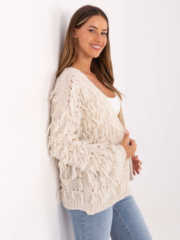 Ecru damski kardigan z wełną RUE PARIS