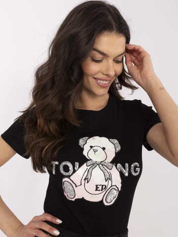 Czarno-różowy damski t-shirt z cekinami