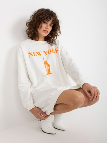 Ecru-pomarańczowa długa bluza oversize z napisem