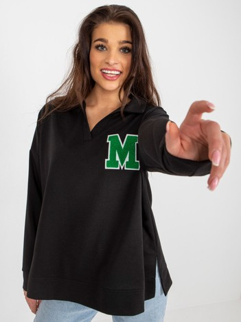 Czarna bawełniana bluzka oversize z kołnierzem