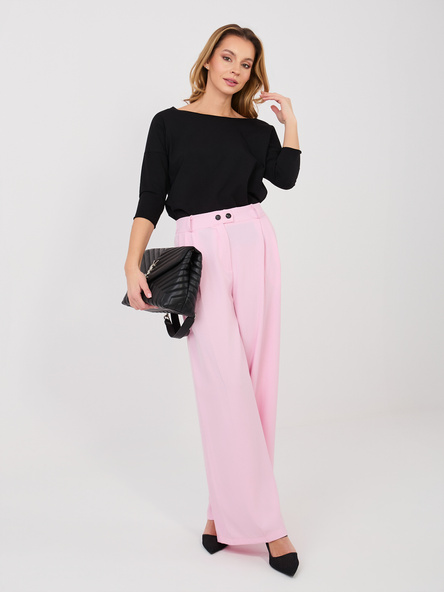 Pastelowe różowe eleganckie spodnie z zakładkami RUE PARIS