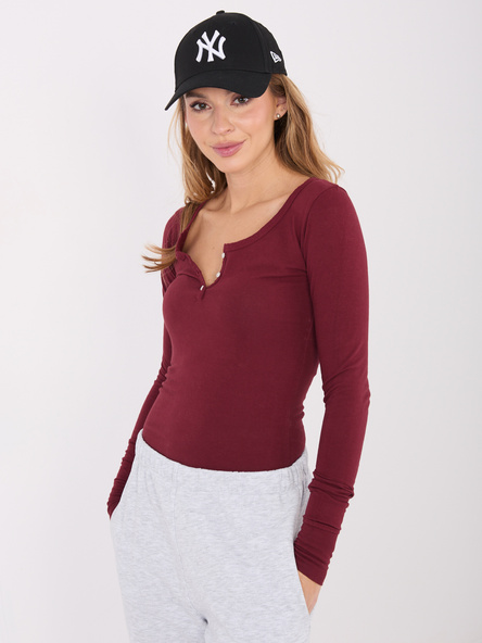Bordowa bluzka basic longsleeve z bawełny