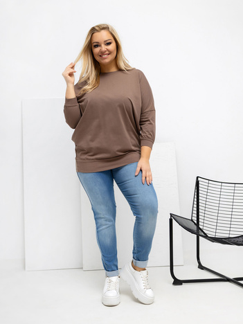 Ciemnobeżowa bluzka plus size z rękawem 3/4