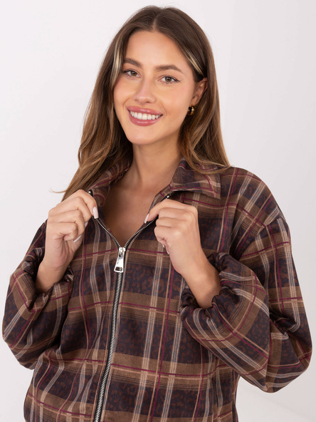 Ciemnocamelowo-czarna zamszowa kurtka z kołnierzem RUE PARIS