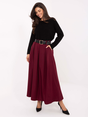 Bordowa garniturowa spódnica z zakładkami
