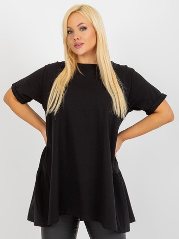 Czarna długa bluzka plus size basic z krótkim rękawem