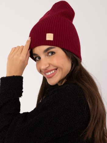 Bordowa czapka beanie z dzianiny RUE PARIS