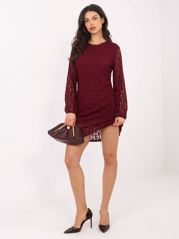 Burgundowa mini sukienka z koronki