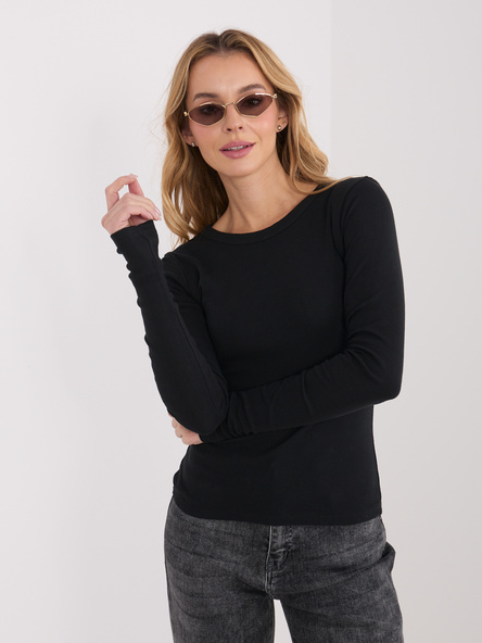 Czarna bluzka basic z okrągłym dekoltem
