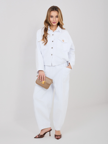 Białe sztruksowe spodnie z kieszeniami RUE PARIS