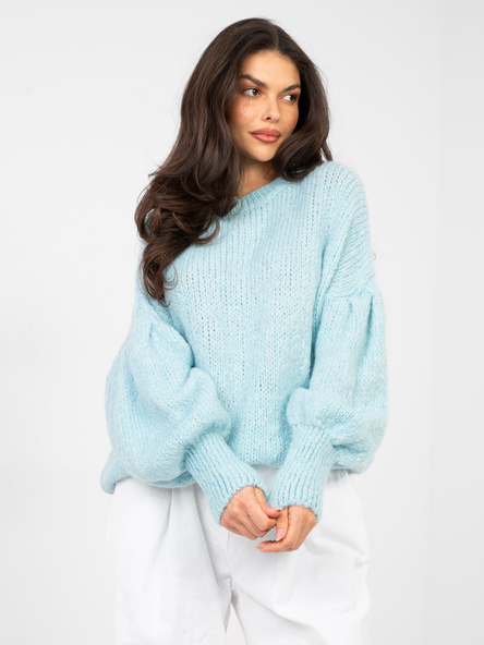 Pastelowy niebieski sweter oversize z okrągłym dekoltem