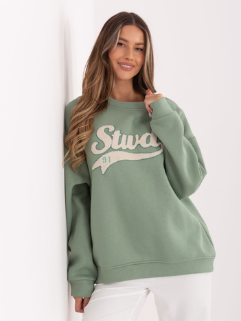 Pistacjowa damska bluza z wypukłym napisem RUE PARIS