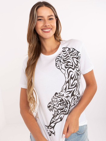 Biały bawełniany t-shirt z dżetami