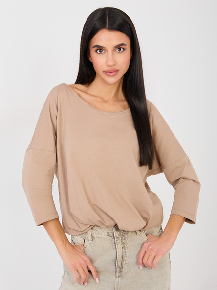 Ciemnobeżowa bluzka basic z bawełny RUE PARIS
