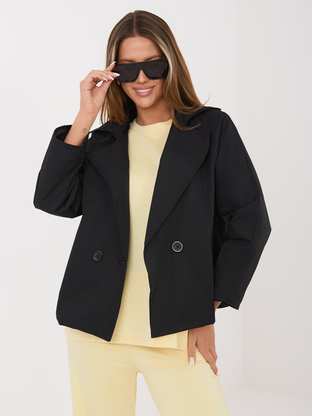 Czarny przejściowy płaszcz z kieszeniami RUE PARIS