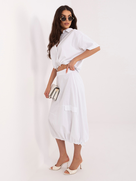 Biała sztruksowa spódnica z ściągaczami RUE PARIS