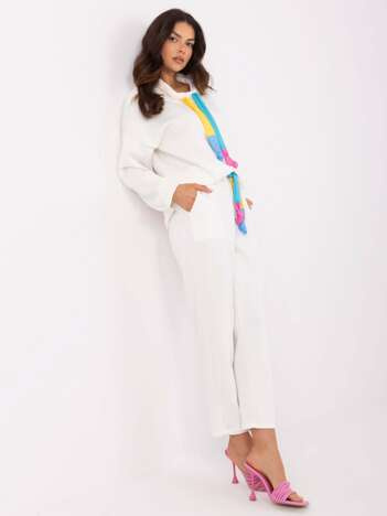 Ecru dresowy komplet z kolorowymi troczkami