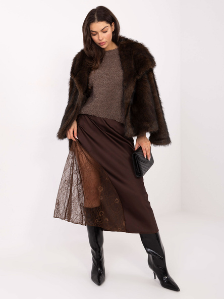 Brązowa spódnica z koronkową wstawką RUE PARIS