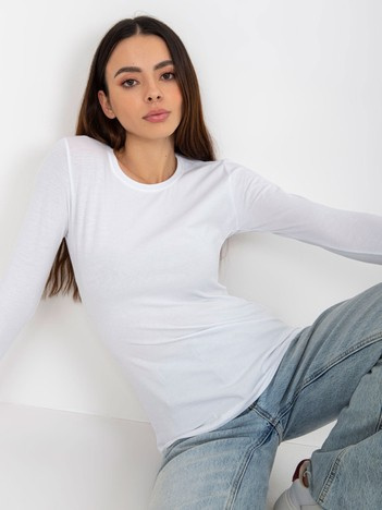 Biała bluzka basic longsleeve z okrągłym dekoltem