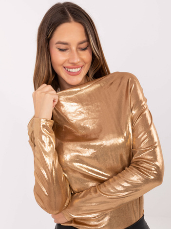 Camelowa wizytowa bluzka z lejącym dekoltem