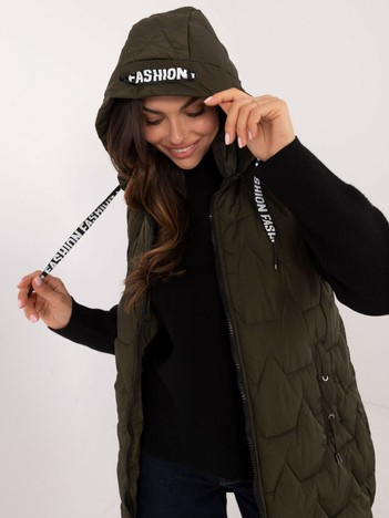 Khaki długa pikowana kamizelka na suwak